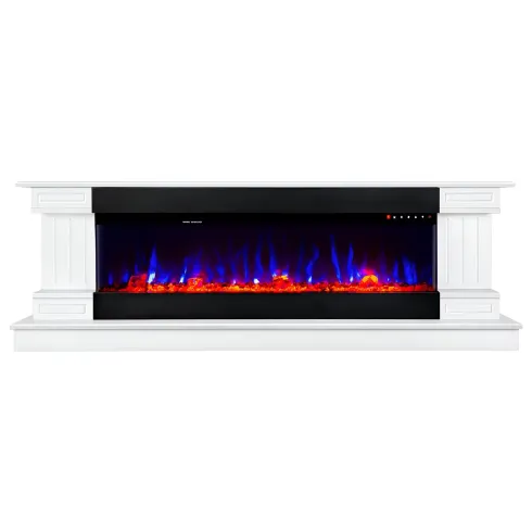 Camino Elettrico Bianco 1500W 181x43x60 con Fiamma 3D e Termostato