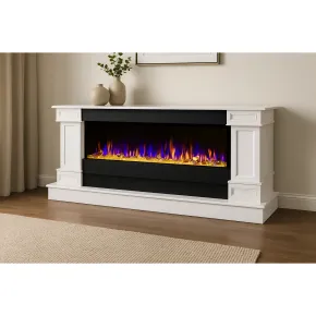 Camino Elettrico Bianco 1500W 181x43x60 con Fiamma 3D e Termostato 2