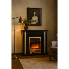 Camino Elettrico Classico 2000W Nero con Inserti Bianchi e Finiture Oro 2