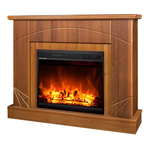 Camino Elettrico con Mantello Legno Noce 1500W Fiamma LED 3 Colori