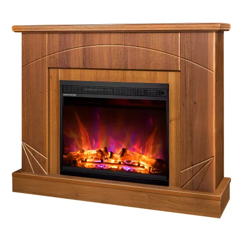 Camino Elettrico con Mantello Legno Noce 1500W Fiamma LED 3 Colori