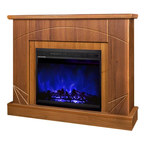 Camino Elettrico con Mantello Legno Noce 1500W Fiamma LED 3 Colori