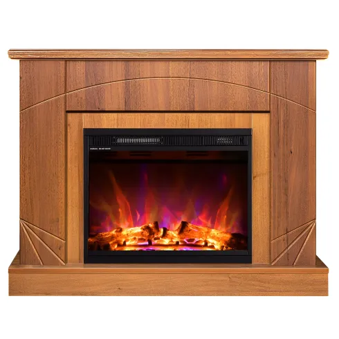 Camino Elettrico con Mantello Legno Noce 1500W Fiamma LED 3 Colori