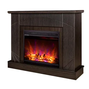 Camino Elettrico con Mantello Legno Scuro 1500W Fiamma LED 3 Colori