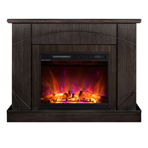 Camino Elettrico con Mantello Legno Scuro 1500W Fiamma LED 3 Colori