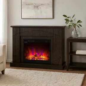 Camino Elettrico con Mantello Legno Scuro 1500W Fiamma LED 3 Colori 2