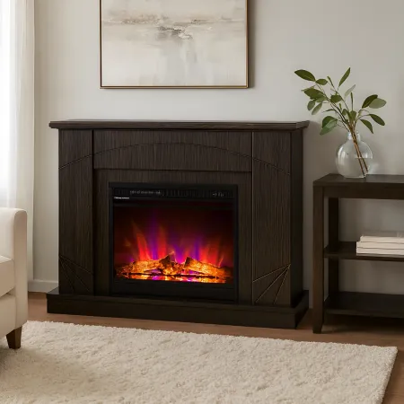Camino Elettrico con Mantello Legno Scuro 1500W Fiamma LED 3 Colori