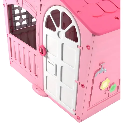 Casetta da Giardino per Bambini Rosa in Plastica Porta e Finestre Apribili