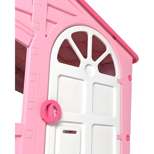Casetta da Giardino per Bambini Rosa in Plastica Porta e Finestre Apribili