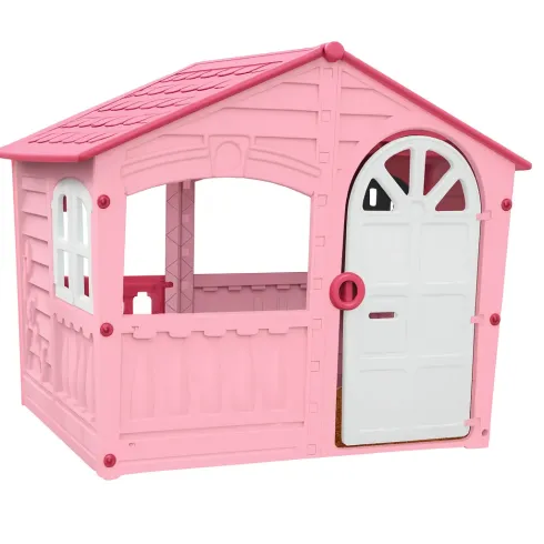 Casetta da Giardino per Bambini Rosa in Plastica Porta e Finestre Apribili