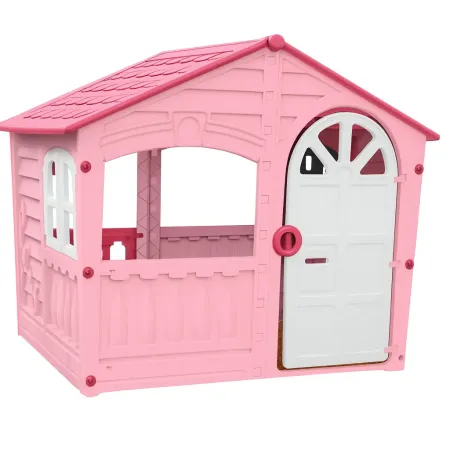 Casetta da Giardino per Bambini Rosa in Plastica Porta e Finestre Apribili