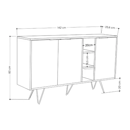 Madia Moderna 3 Ante da Soggiorno Credenza con Vani Cashmere
