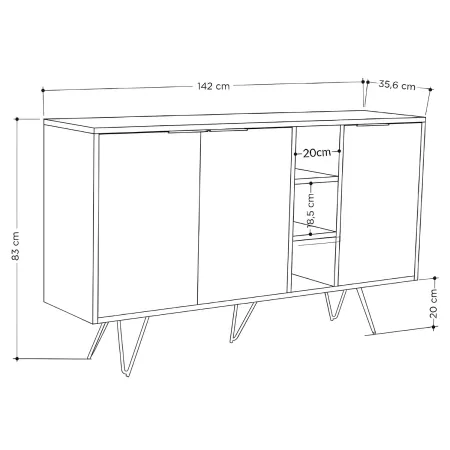 Madia Moderna 3 Ante Credenza da Soggiorno con Vani Rovere