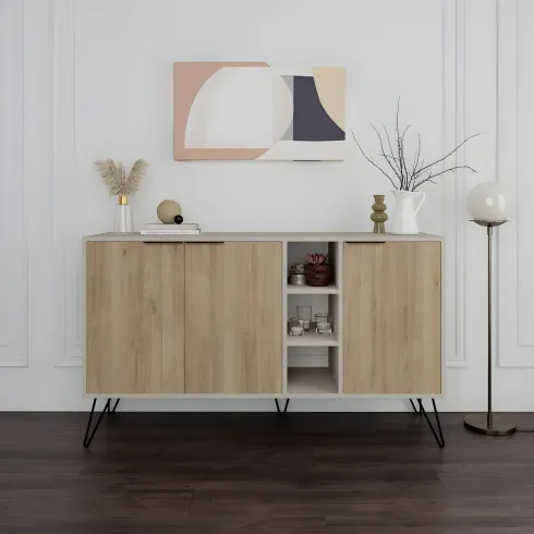 Madia Moderna 3 Ante Credenza da Soggiorno con Vani Rovere