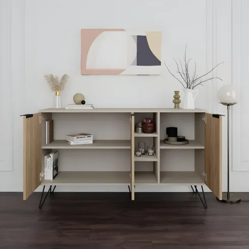 Madia Moderna 3 Ante Credenza da Soggiorno con Vani Rovere