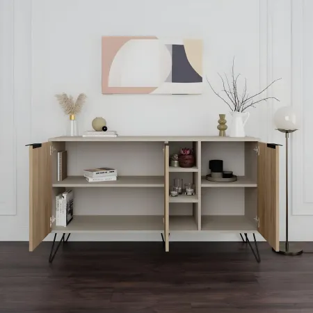Madia Moderna 3 Ante Credenza da Soggiorno con Vani Rovere