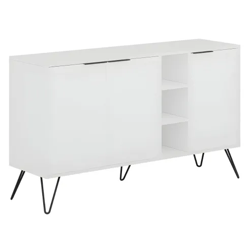 Credenza Madia con Nicchie 3 Ante Bianco per Soggiorno Gambe Metalliche