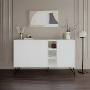 Credenza Madia con Nicchie 3 Ante Bianco per Soggiorno Gambe Metalliche 2