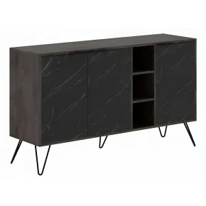 Credenza Madia 3 Ante con Nicchie Effetto Marmo Nero per Soggiorno