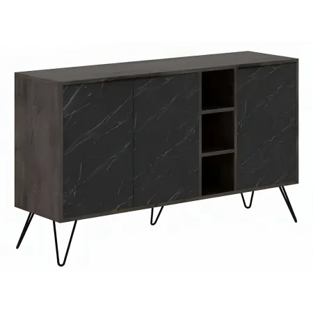 Credenza Madia 3 Ante con Nicchie Effetto Marmo Nero per Soggiorno