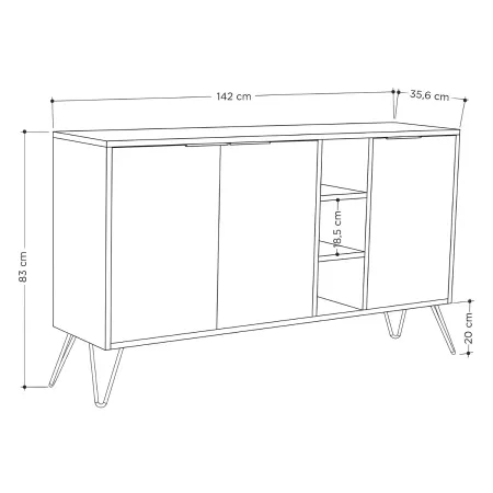 Credenza Madia 3 Ante con Nicchie Effetto Marmo Nero per Soggiorno