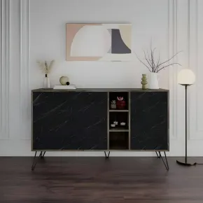Credenza Madia 3 Ante con Nicchie Effetto Marmo Nero per Soggiorno 2
