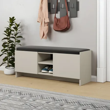 Panca Scarpiera con Seduta Imbottina 2 Ante con Nicchia a Giorno Beige