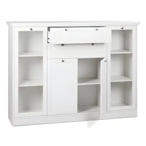 Credenza 4 Ante 2 cassetti Vetrina e Ripiani da Soggiorno Classico Bianco