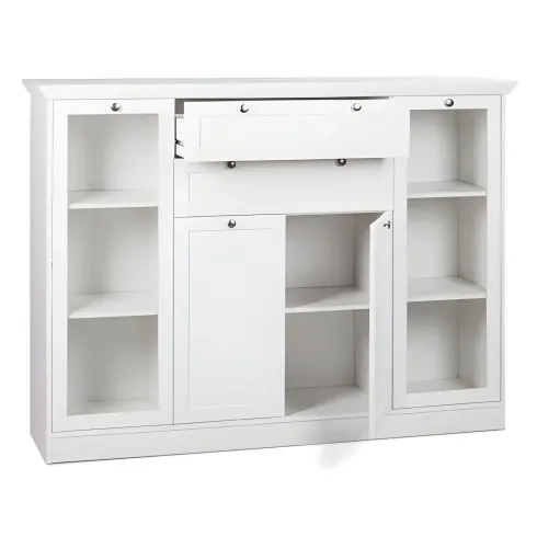 Credenza 4 Ante 2 cassetti Vetrina e Ripiani da Soggiorno Classico Bianco
