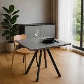 Tavolo da Pranzo Effetto Cemento Rettangolare 90x70 cm Struttura Nera 2