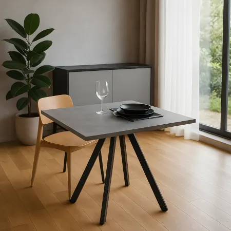 Tavolo da Pranzo Effetto Cemento Rettangolare 90x70 cm Struttura Nera