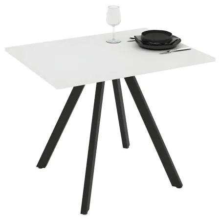 Tavolo da Pranzo Bianco Frassinato Rettangolare 90x70 cm Struttura Nera