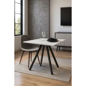 Tavolo da Pranzo Bianco Frassinato Rettangolare 90x70 cm Struttura Nera 2