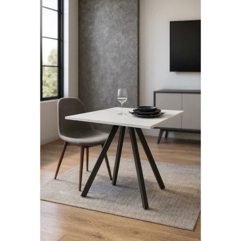 Tavolo da Pranzo Bianco Frassinato Rettangolare 90x70 cm Struttura Nera