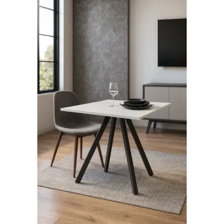 Tavolo da Pranzo Bianco Frassinato Rettangolare 90x70 cm Struttura Nera