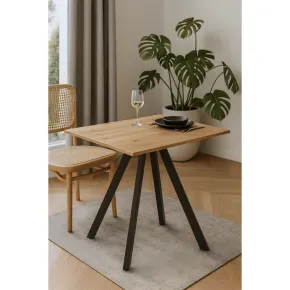 Tavolo da Pranzo Piano in Rovere Rettangolare 90x70 cm Struttura Nera 2