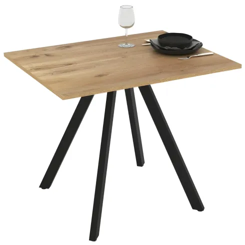 Tavolo da Pranzo Piano in Rovere Rettangolare 90x70 cm Struttura Nera