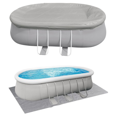 Piscina Ovale 610x360x122 Gonfiabile Pompa Filtro Cartuccia 2 Teli + Scaletta