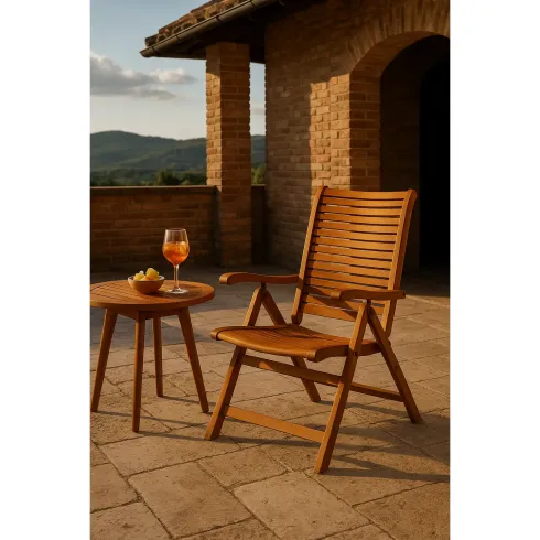Outlet Sedia Pieghevole da Giardino in Legno Balau con Braccioli Classica