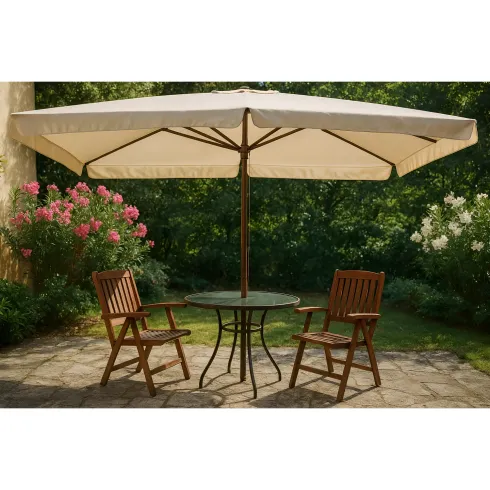 Ombrellone Rettangolare in Legno 3x4 Ecru con Palo Centrale da Giardino