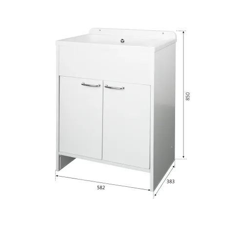 Mobile Lavatoio PVC 58x38 cm con Vasca 2 Ante con Kit Scarico Autopulente