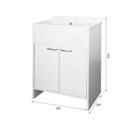 Mobile Lavatoio PVC 58x38 cm con Vasca 2 Ante con Kit Scarico Autopulente