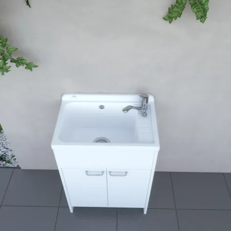 Mobile Lavatoio PVC 58x38 cm con Vasca 2 Ante con Kit Scarico Autopulente