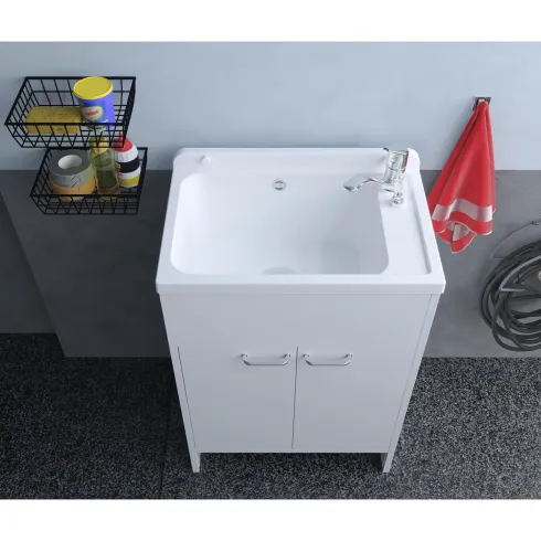 Mobile Lavatoio PVC 58x38 cm con Vasca 2 Ante con Kit Scarico Autopulente