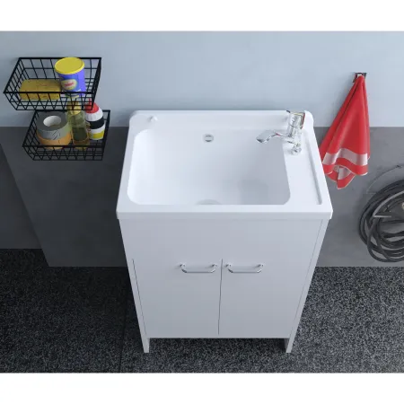 Mobile Lavatoio PVC 58x38 cm con Vasca 2 Ante con Kit Scarico Autopulente