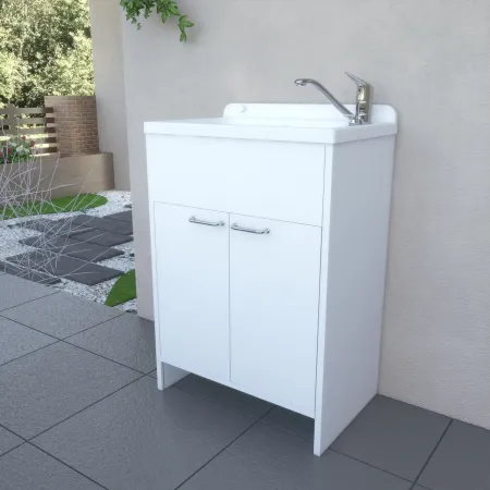 Mobile Lavatoio PVC 58x38 cm con Vasca 2 Ante con Kit Scarico Autopulente