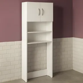 Mobile Coprilavatrice con Ripiani e 2 Ante da Interno 64x20x180 cm Bianco 2