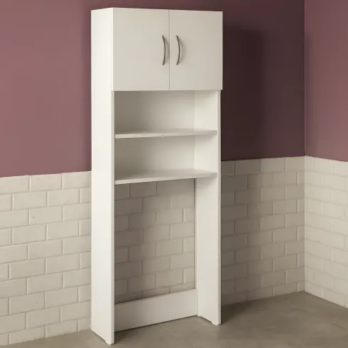 Mobile Coprilavatrice con Ripiani e 2 Ante da Interno 64x20x180 cm Bianco