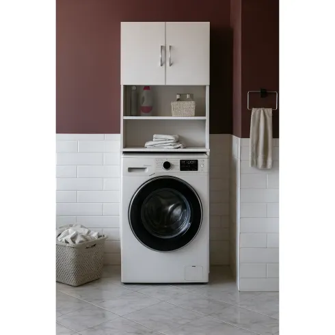Mobile Coprilavatrice con Ripiani e 2 Ante da Interno 64x20x180 cm Bianco