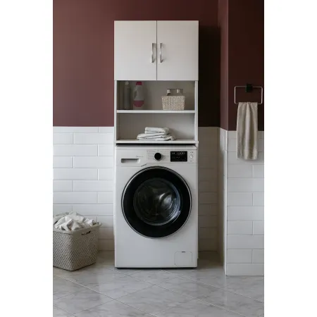 Mobile Coprilavatrice con Ripiani e 2 Ante da Interno 64x20x180 cm Bianco